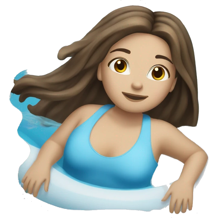 Brunette hair white girl floating in the pool, wearing a tube around her. Half pool half girl emoji