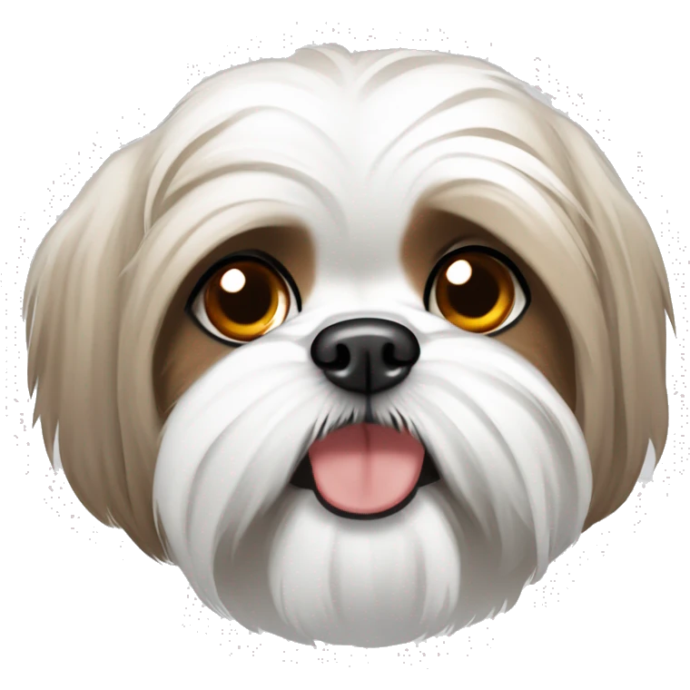 Happy Shih Tzu with orange ear, white rest and white hair near the eyes. emoji