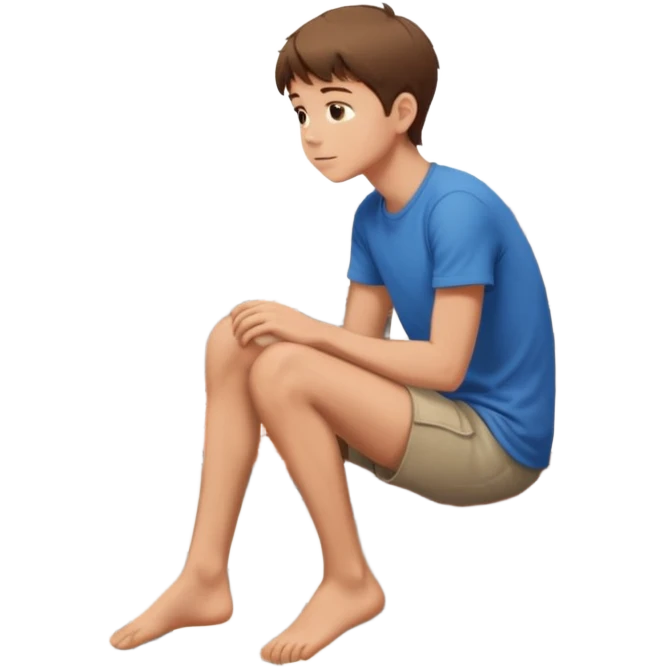 Ragazzo seduto su un tetto di un palazzo, con le gambe a penzoloni sul vuoto in 2d qundi di profilo emoji