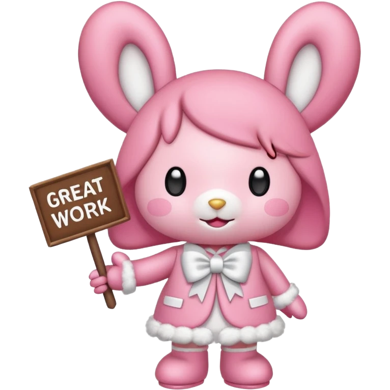 "my melody" with sign that says great work emoji