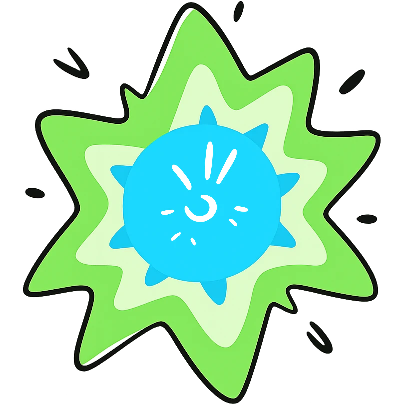 A sparkle with a blue core and green glows, more cartoonish, doodle style emoji