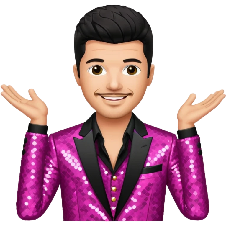 Robin Thicke with black hair, dark pink sequin suit jacket emoji