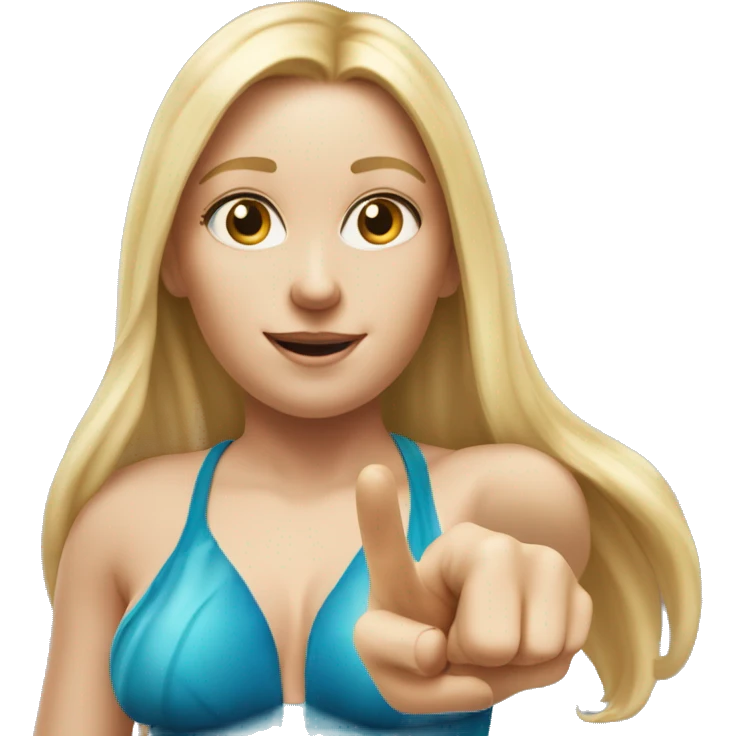 Blonde women with LONG HAIR, in Swim suit, POINTING YOU FORWARD with her HAND with INDEX FINGER, Hyper Realistic emoji
