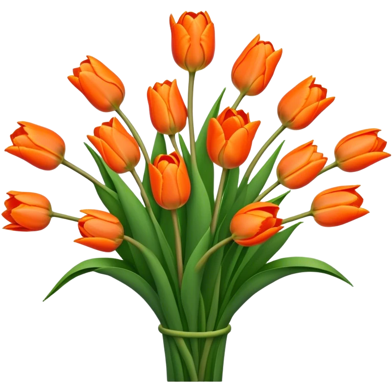 big bouquet Orange Tulip, luxuriant, stem, leaf emoji