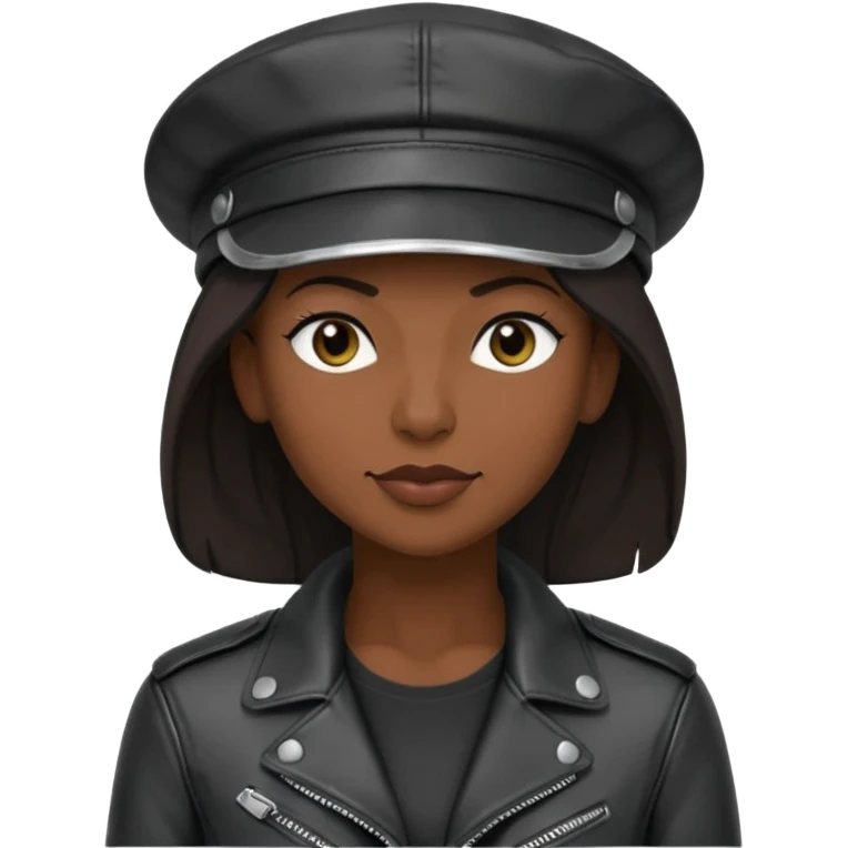 a leather Dom lesbian woman in her 40s with a black leather cap and black leather jacket emoji