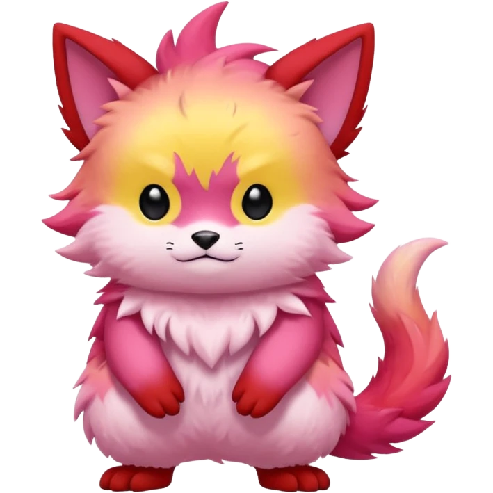 Pastel warm colorful-red-pink-yellow-gradient anime-styled edgy cool badass cute random Fakémon-creature, with random markings, full body emoji