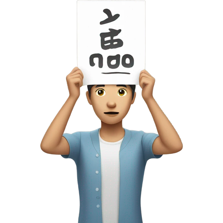 asian person holding lage paper sign above their head with both hands emoji