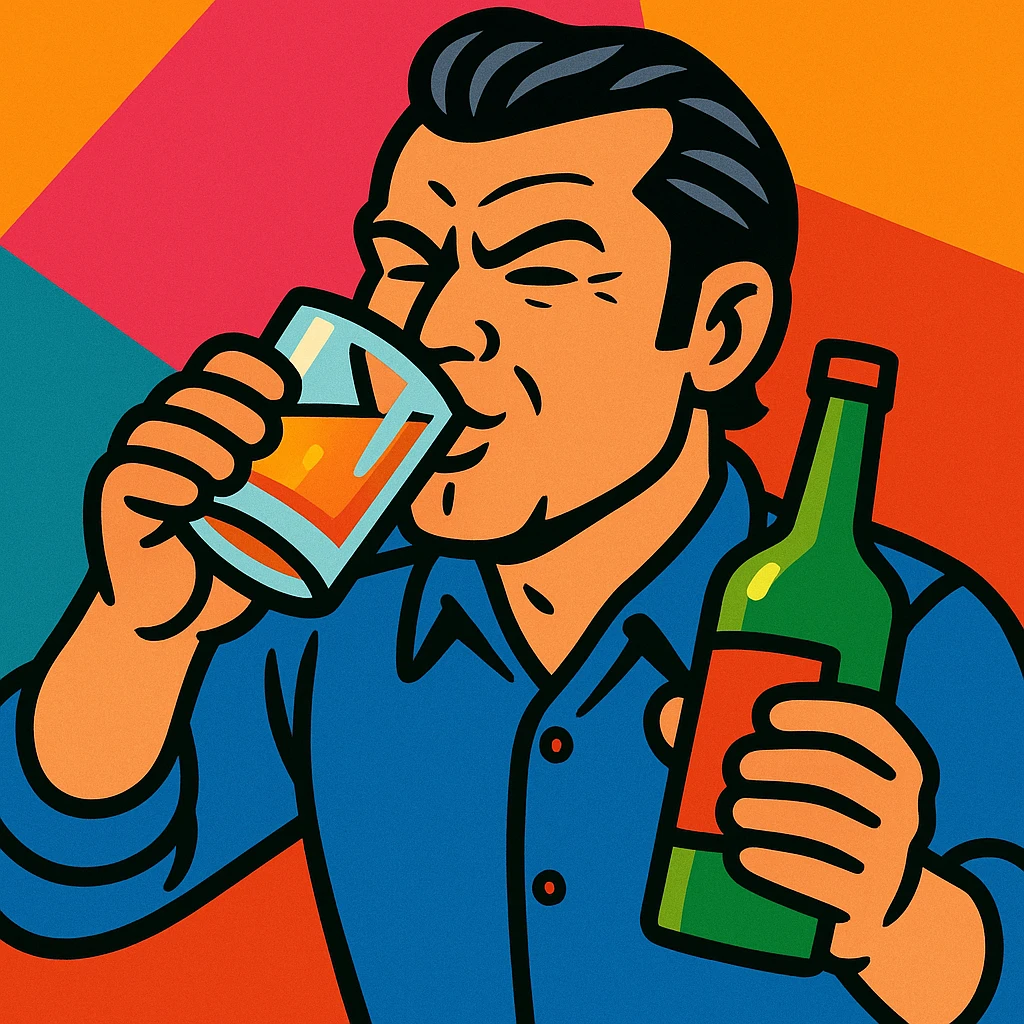 Pete Hegseth drinking alcohol, vibrant toon style emoji