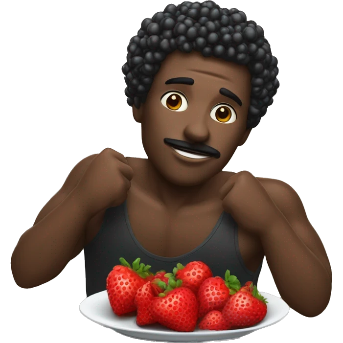 Un homme noire qui mange des fraises, framboise, myrtille  emoji