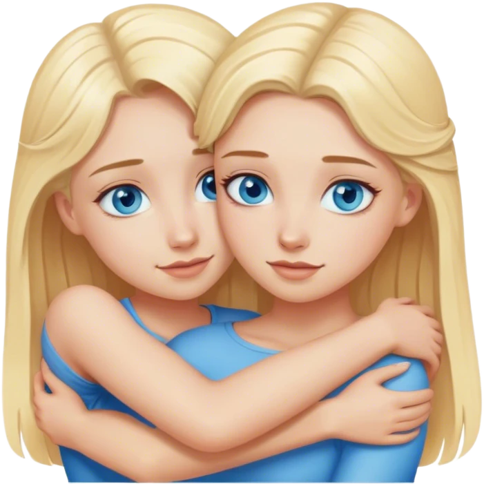 Two blonde girls with blue eyes hug emoji