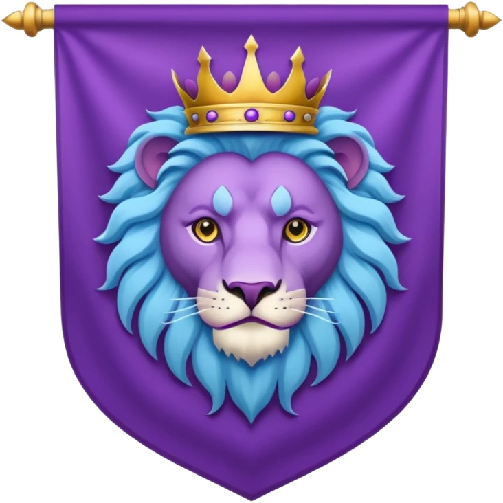 Medieval banner that is Purple and light blue color scheme with a lion emoji