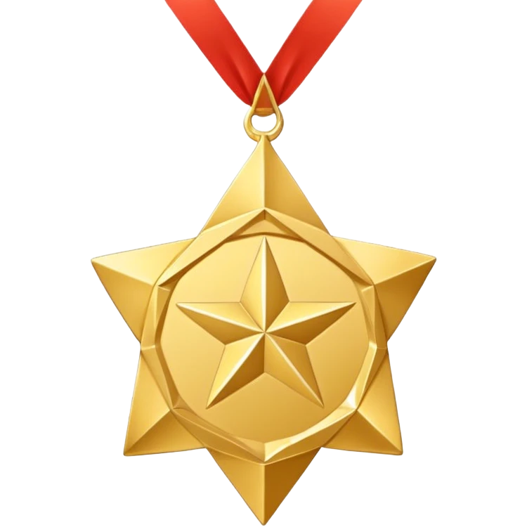 A golden medal in the shape of a SUPER HARPEN star, with a loop for attaching a ribbon or necklace emoji