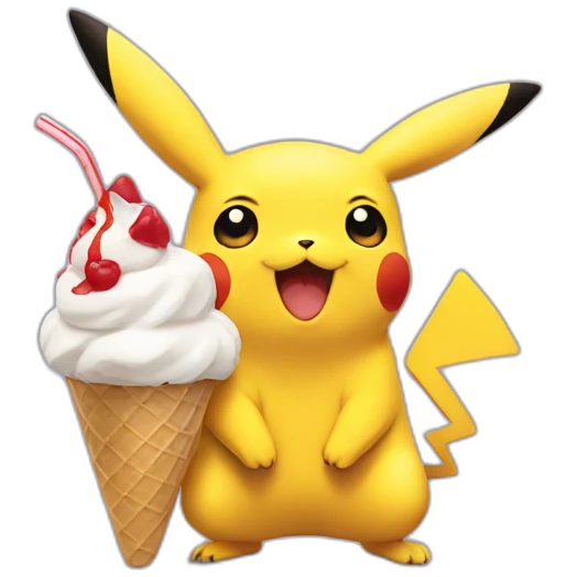Pikachu eats ice cream emoji