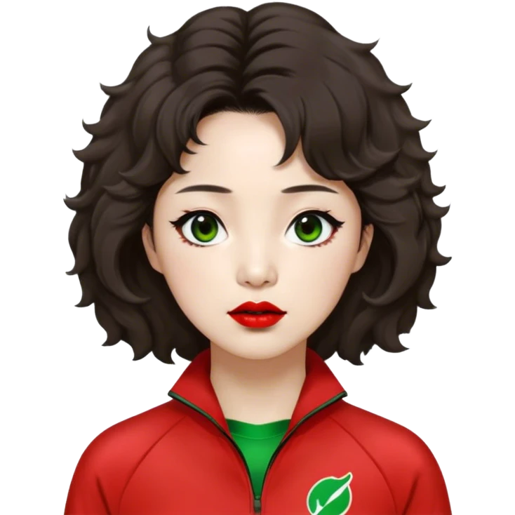Han Mi-nyeo : Age: Late 60s
Appearance: A crazy woman with wrinkles, frizzy, messy dark brown hair and dramatic red lipstick.
Outfit: Green player tracksuit emoji