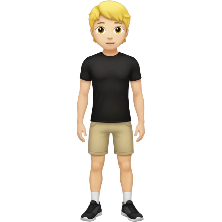 A yellow-skinned man. Bright-yellow skin. He has short wavy light-brown hair and wearing a black t-shirt, and a visible bulge on the groin area. emoji