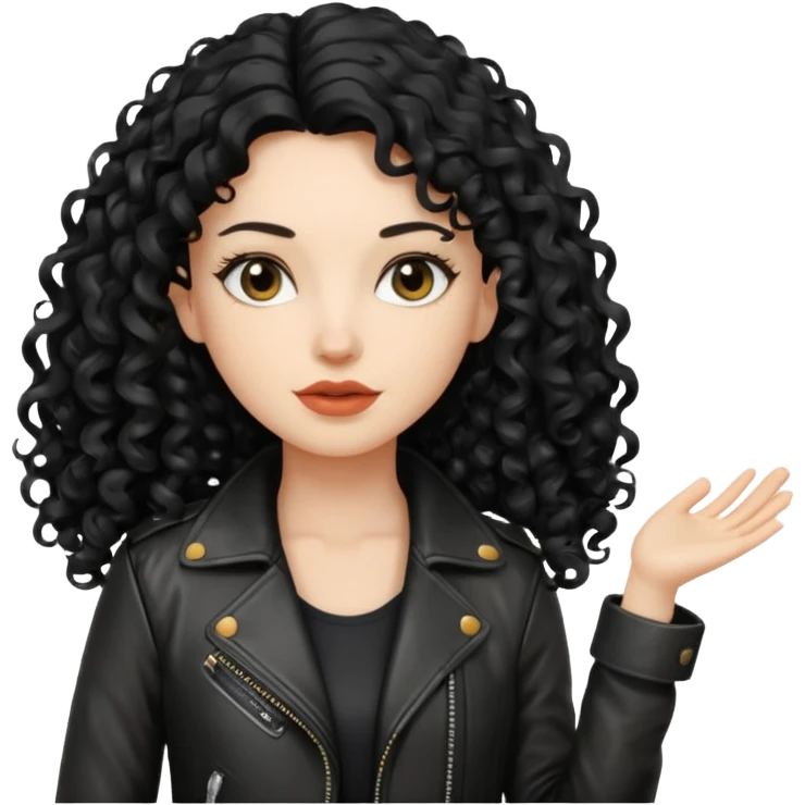 Chica blanca, con cabello negro largo y rizado, con chaqueta de cuero,arquitecta emoji