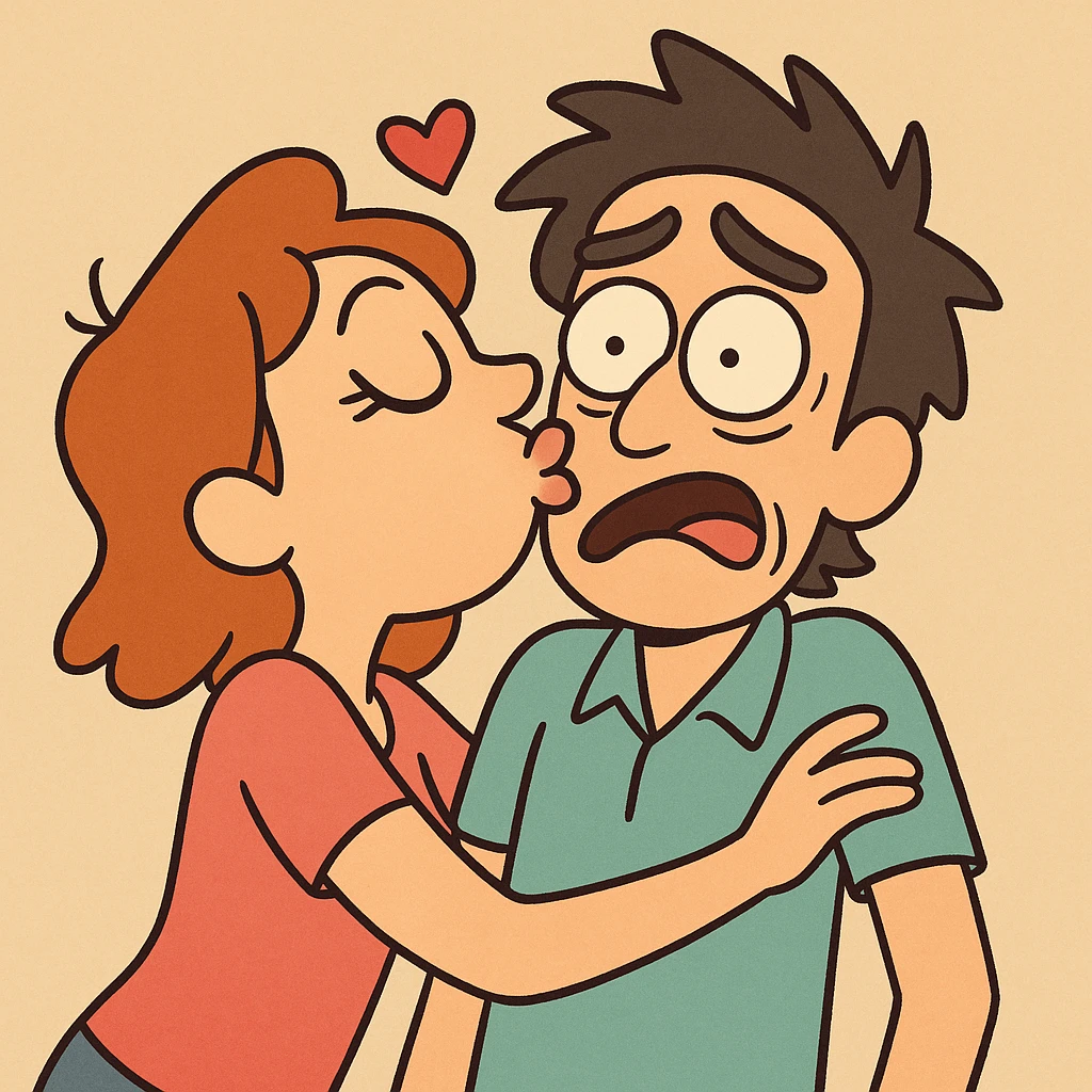 a kiss, playful cartoon style, colorful, fun emoji
