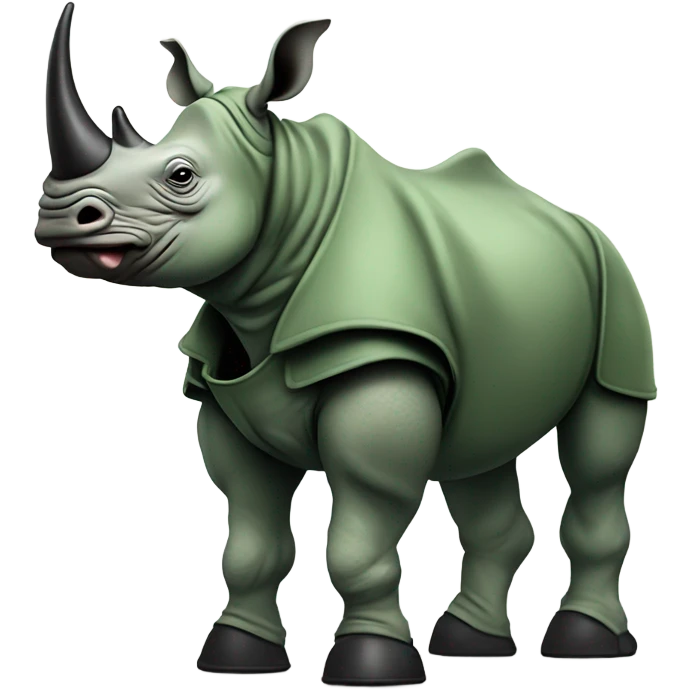 Rhino with muscles wearing a green army helmet with a blank tank camo pants and black boots  emoji