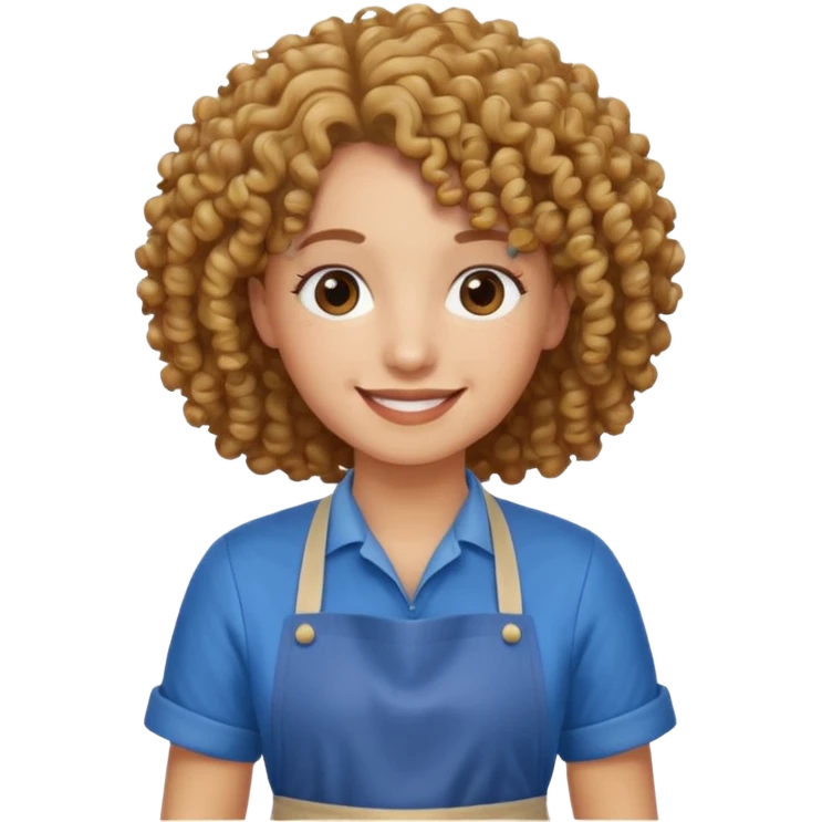 person with curly hair in blue apron emoji