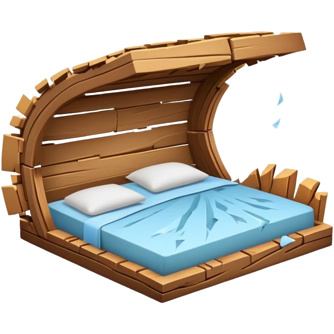 A bed broked in half with some particules of wood flying with it emoji