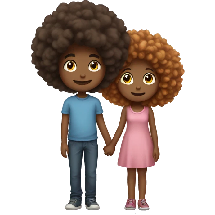 boy with fluffy hair holding hands with girl emoji