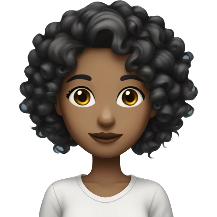 white skin blue eyed girl with black medium curly length hair rolling eyes emoji