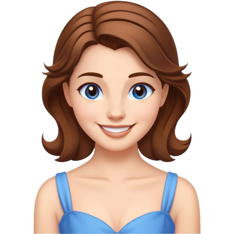 Cinematic Radiant Belle Portrait Emoji, rendered in a realistic, vector style with clean proportions. Show Belle with a warm, welcoming smile, delicate fair skin, and elegantly styled brown hair, wearing her timeless blue dress. The image radiates a soft, enchanting glow, high shine, and is enhanced by a soft glowing outline that accentuates her gentle charm. emoji