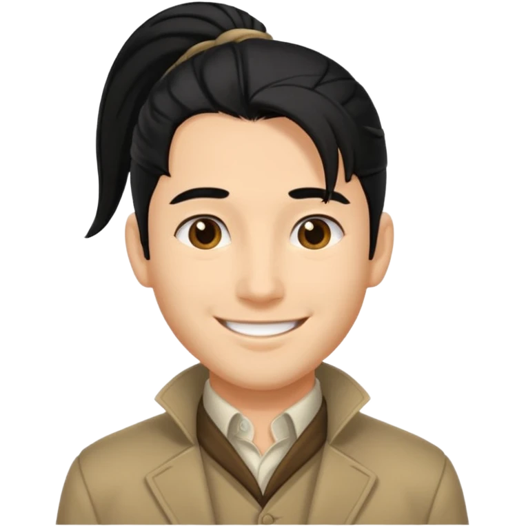 black long pony tail hair man with polite outfit smile warmly emoji