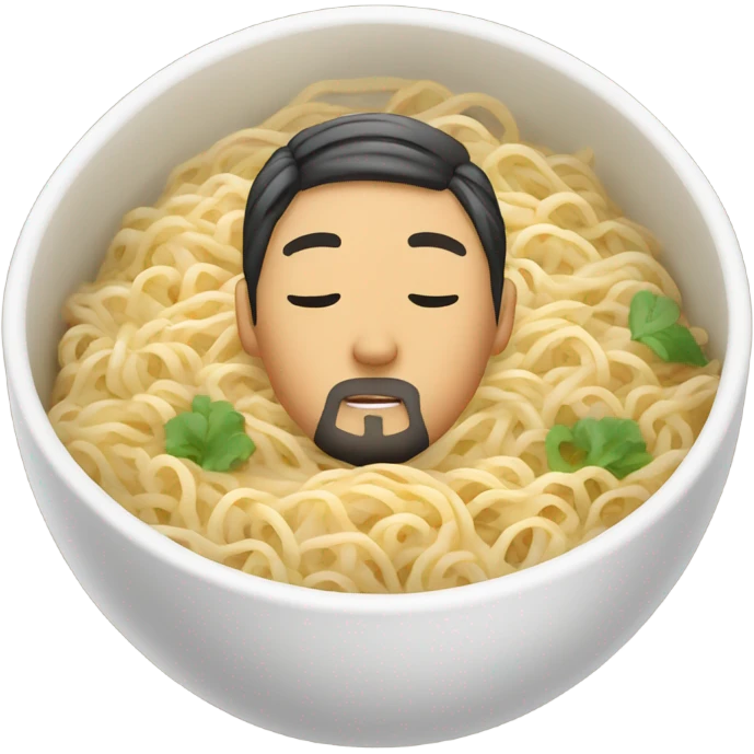 asian with slightly closed eyes and multiple beard braids and eat noodles emoji