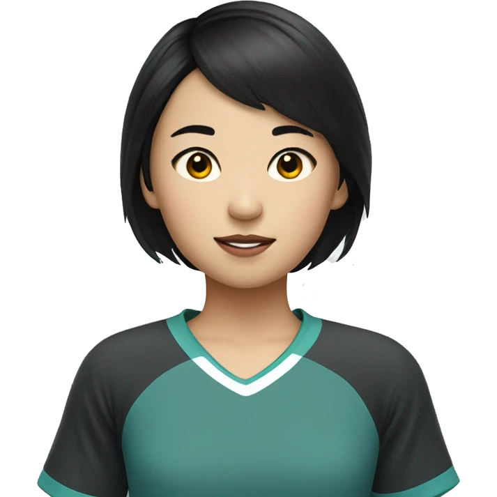 Chinese girl with short black hair who play hockey emoji