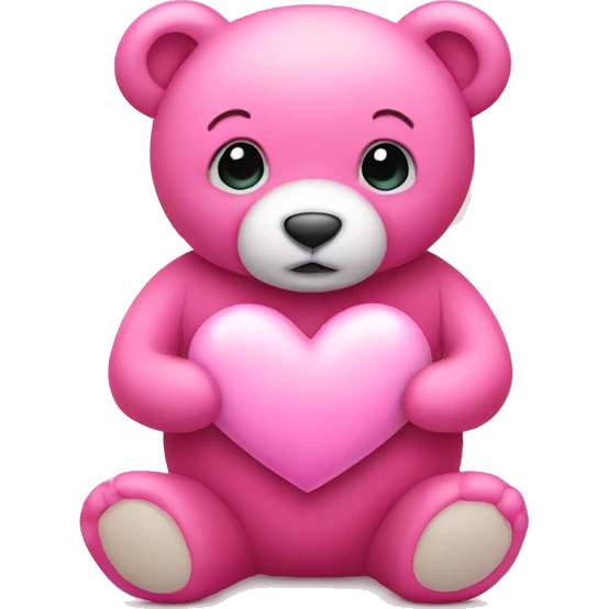 Pink teddy bear holding heart emoji