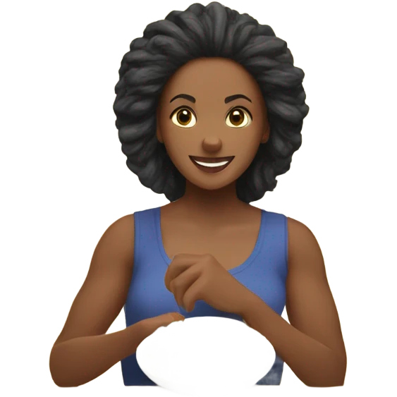 a woman looks at a plate of healthy food emoji