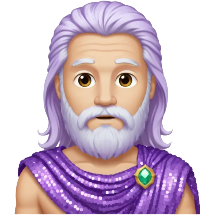 Jupiter from Roman Deities with long white hair and beard, lilac sequin toga emoji