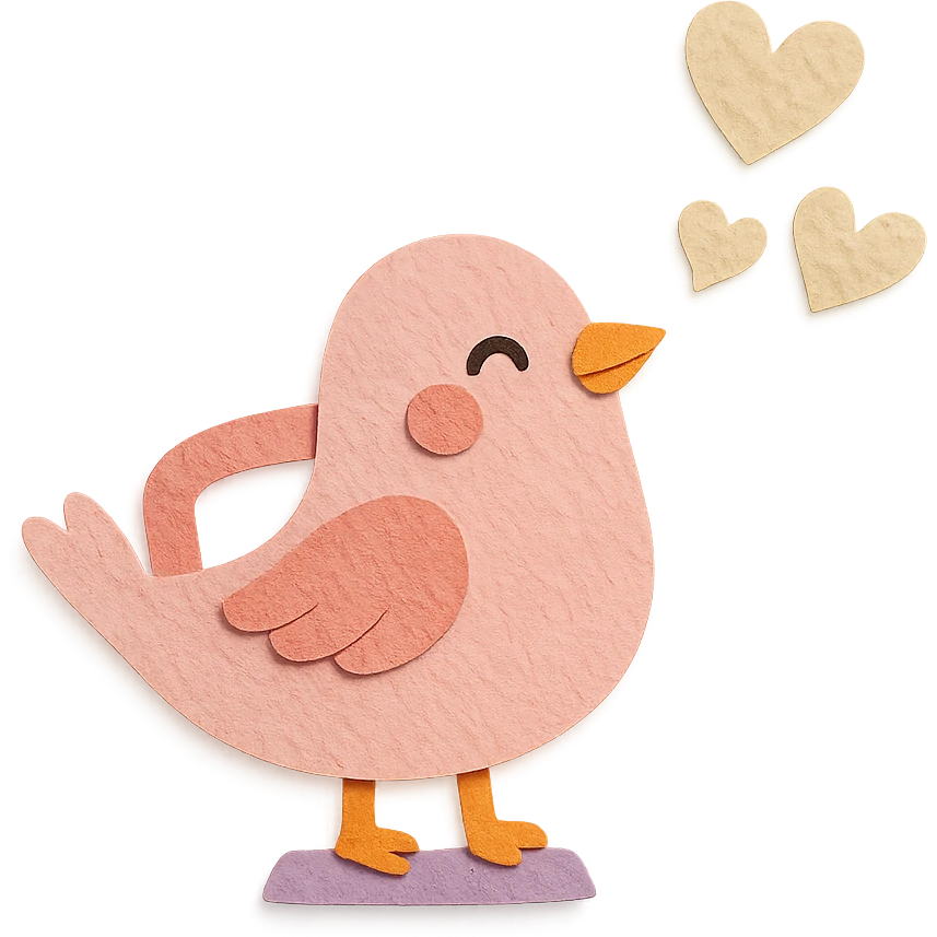 soft pastel pink electric iron bird, puffing steam hearts, blushing, full-body emoji