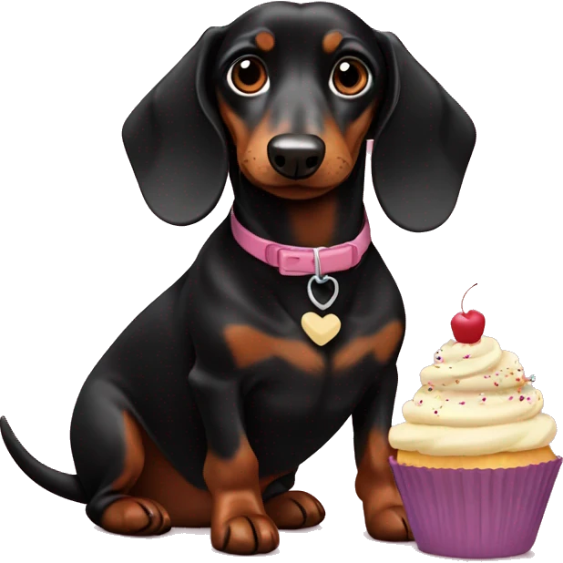 Black and brown daschund eating a cupcake  emoji