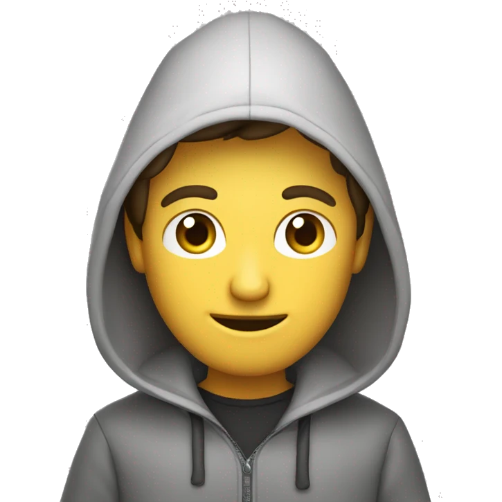hombre con buzo y capucha con una macbook emoji