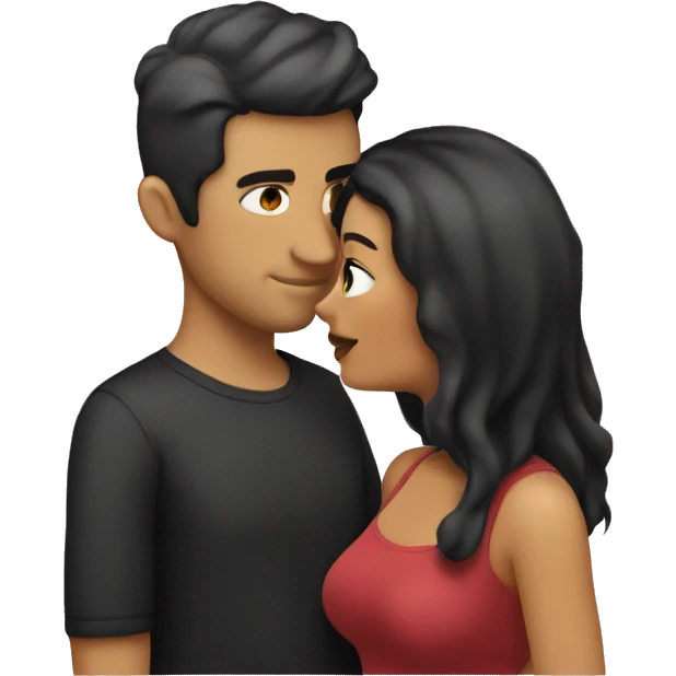 a woman with dark blonde hair kissing a guy with black hair and slanted eyes  emoji