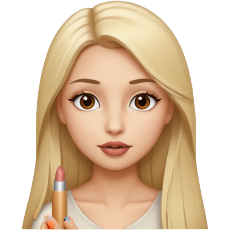 una chica con pose divertida de 18 años con los labios con pintalabios nude y los ojos maquillados, de piel blanca con el pelo liso, largo y rubio, ojos marrones GUAPA emoji