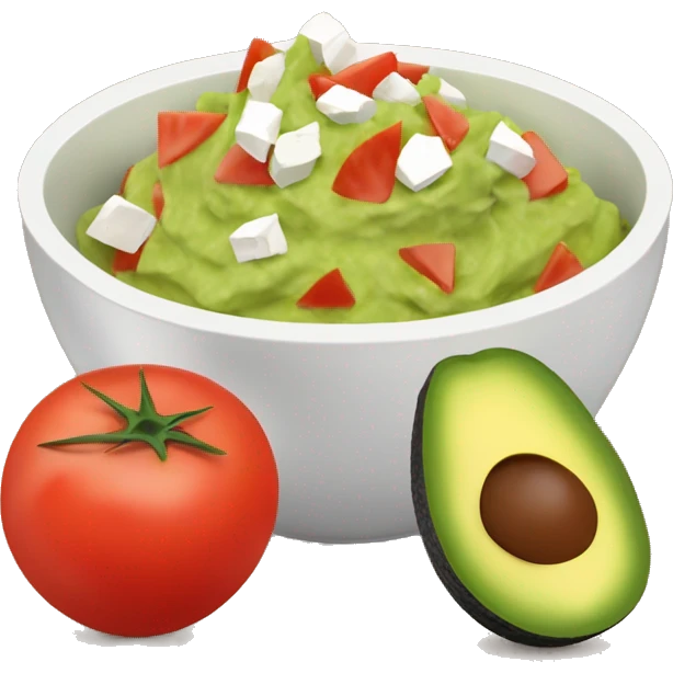 Bowl with guacamole with diced tomatoes, feta cheese, salt and pepper and a bag of nachos  emoji