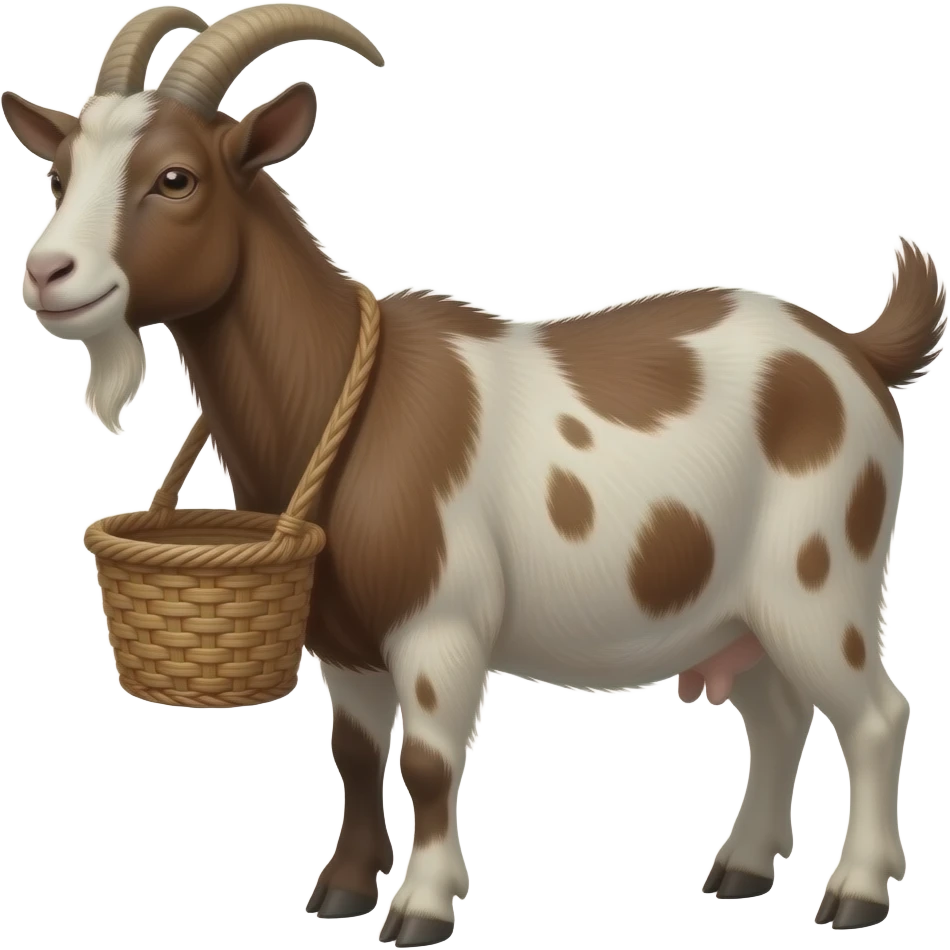 cabra con manchas marrones y una cesta. La cabra con pelos y realista emoji