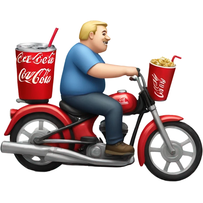Fat white man riding a bike with a Coke emoji