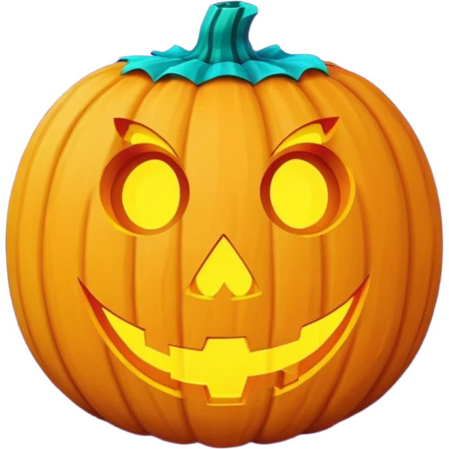 futuristic glowing jack-o-lantern emoji face, purple and cyan carved glow, dark background emoji