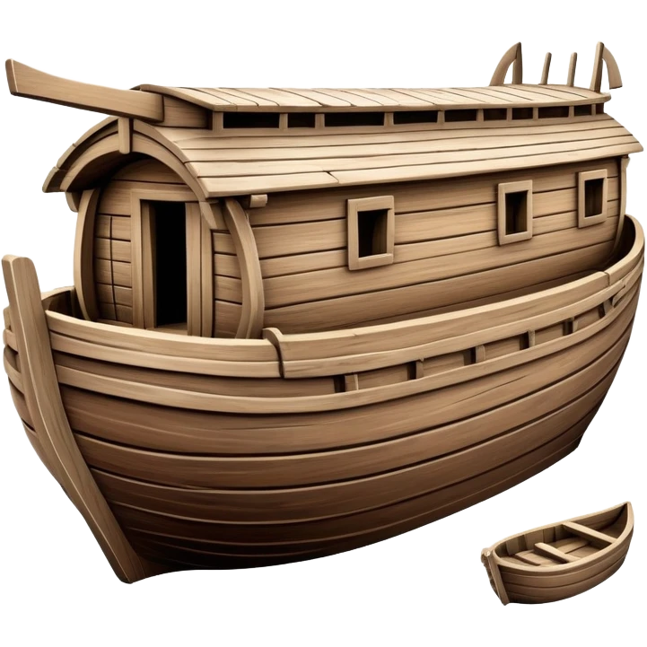 Large empty wooden ark vessel, wide hull, detailed realistic wooden construction, no animals emoji