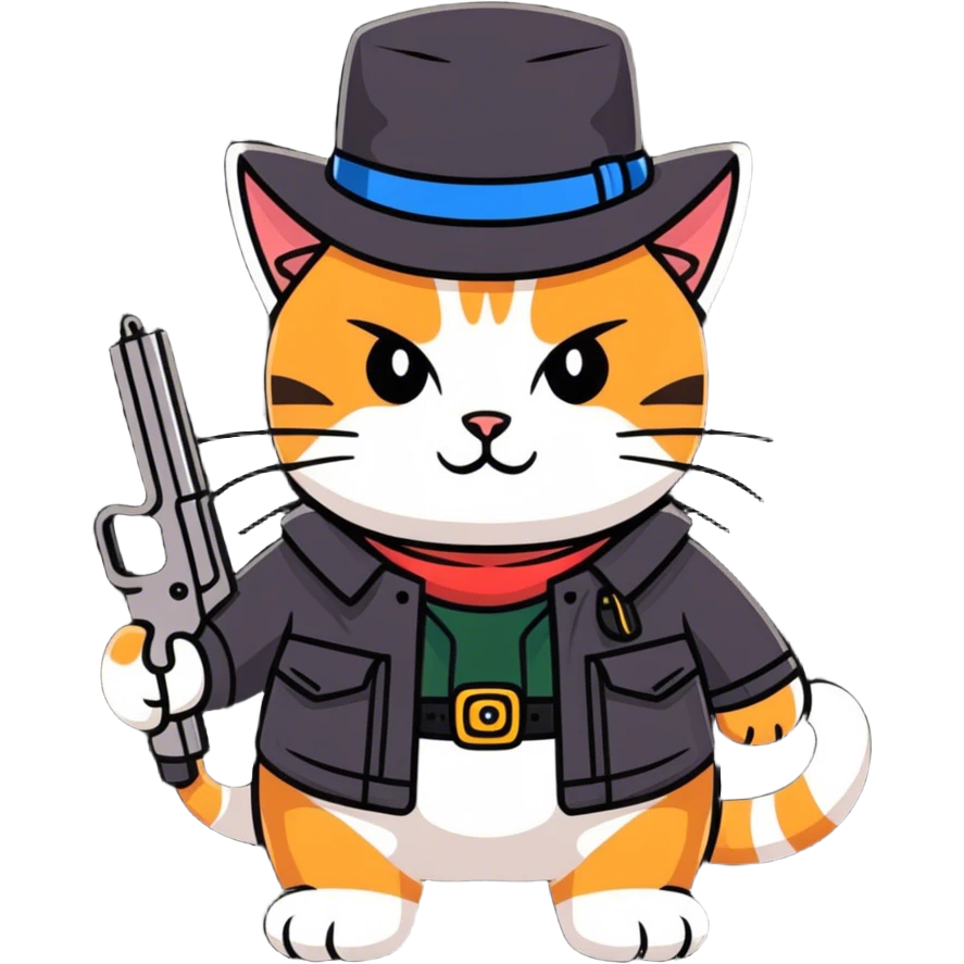 Cat holding a gun with hat on emoji