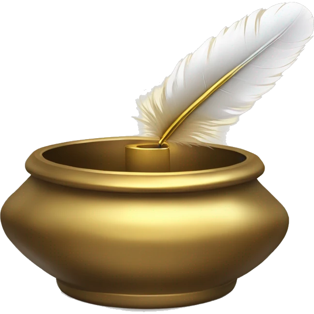 gold inkpot white feather emoji