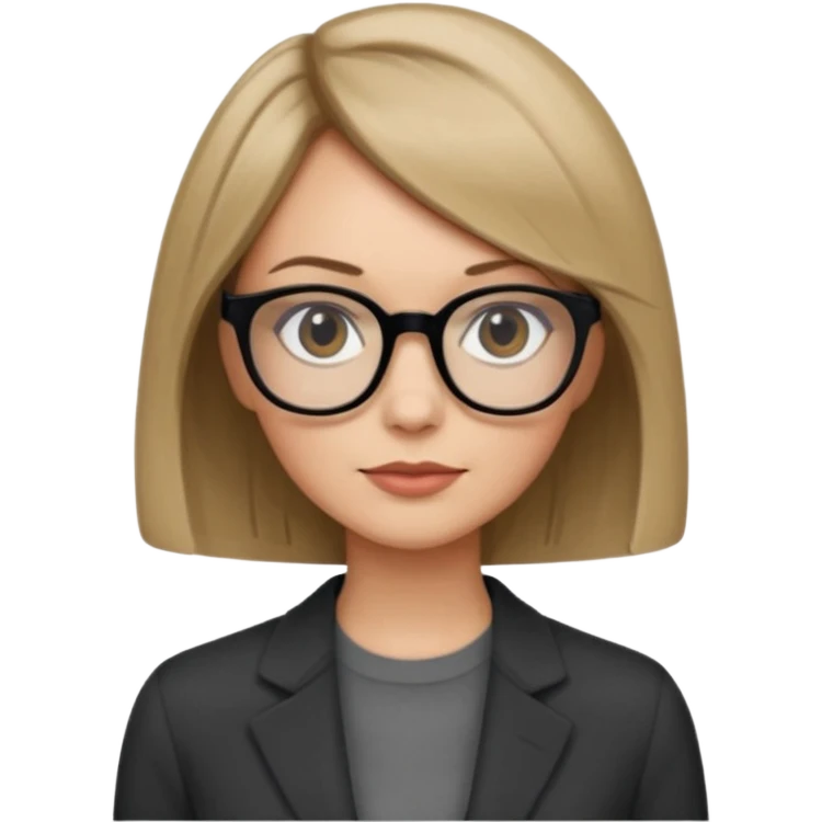 woman dark blonde petite bob haircut wears dark squarish glasses, classic clothes emoji