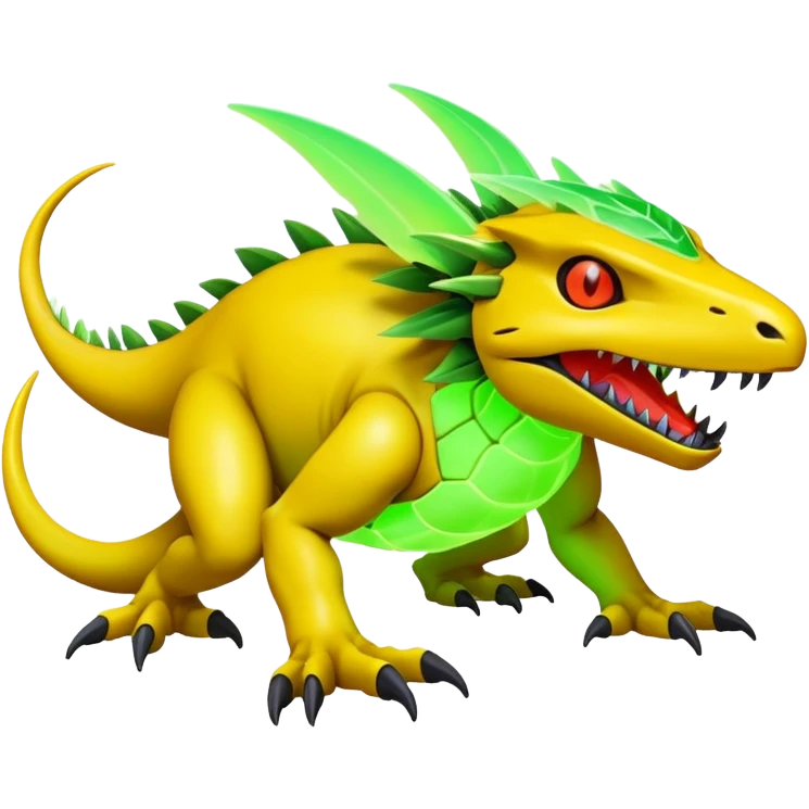 Tropical futuristic lush warm-colored neon Fakémon-Vernid-Digimon-creature emoji