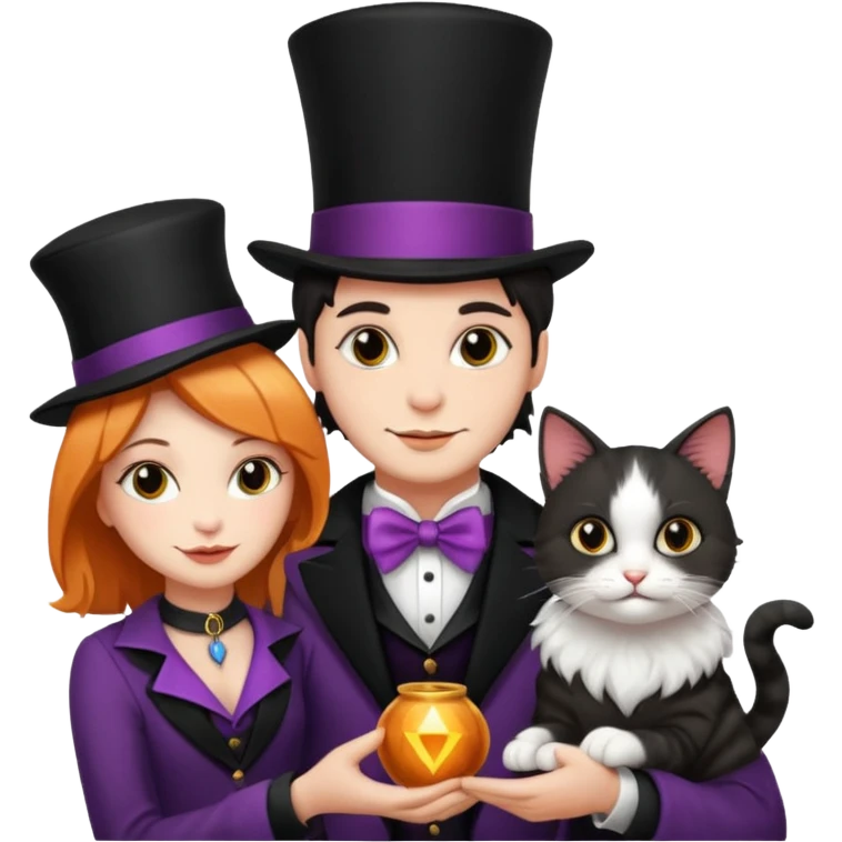 magician couple and their pet cat emoji