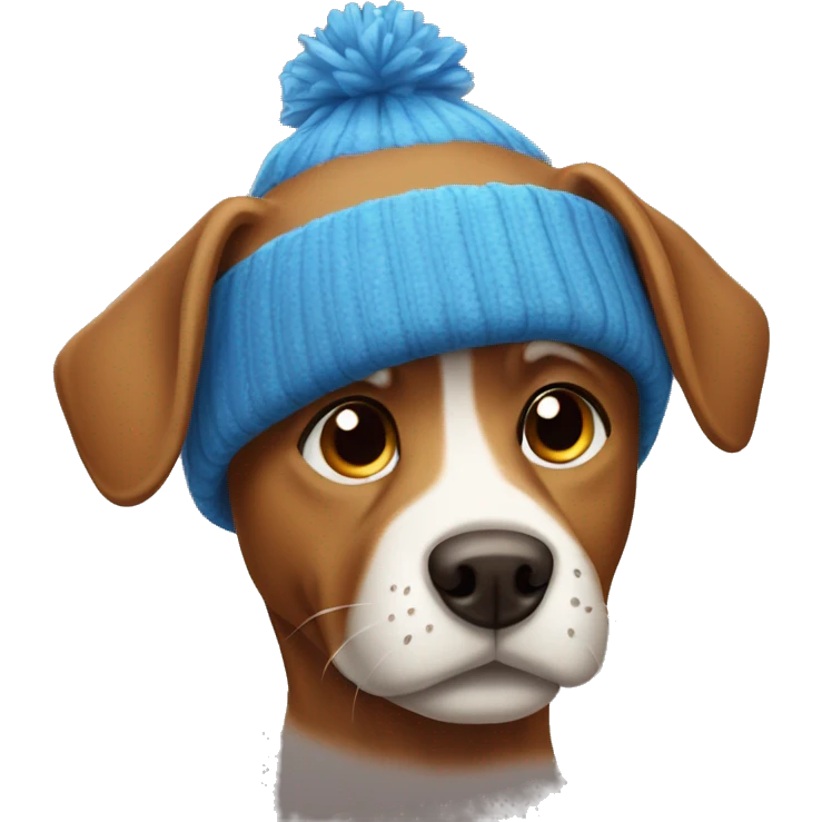 Brown dog in a blue winter hat emoji