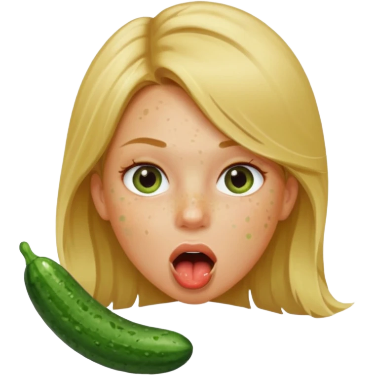 Girl mouth open. Cucumber in her mouth dirty blonde hair emoji